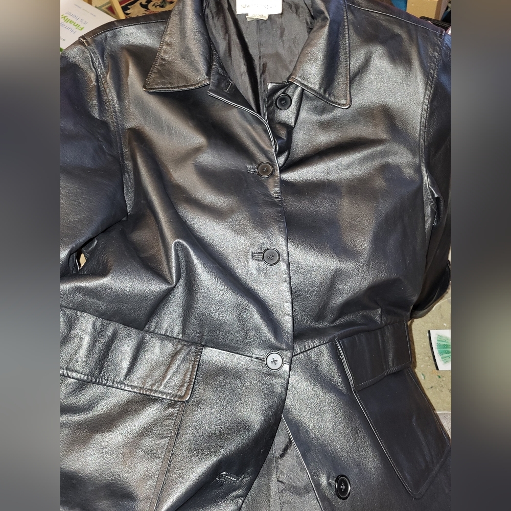 Men's Newport News Hip Length Leather Coat. sz M